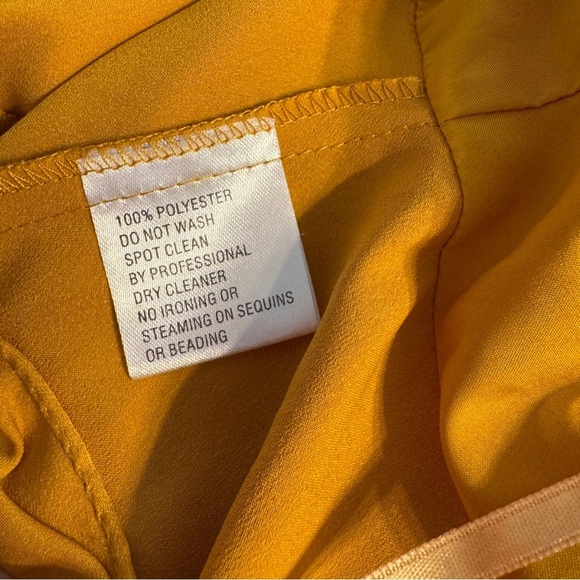 Mac Duggal Satin Wrap Mini Dress • Gold Mustard Long Sleeve Fit & Flare • Size 6 - Picture 15 of 16